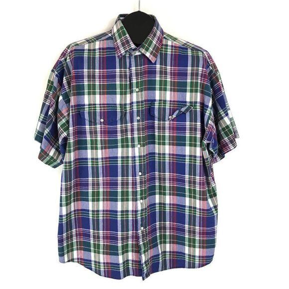 Panhandle Slim Plaid Button Up Shirt Men's XL Short Sleeve 100% Cotton Western - Picture 1 of 10